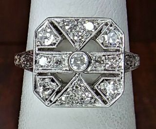 Antique Art Deco 1/3 Carat Natural Diamond Ring Platinum Cluster w/ Sizing 3