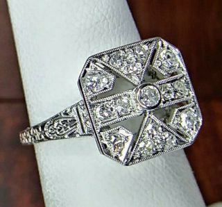 Antique Art Deco 1/3 Carat Natural Diamond Ring Platinum Cluster w/ Sizing 5