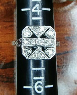Antique Art Deco 1/3 Carat Natural Diamond Ring Platinum Cluster w/ Sizing 8