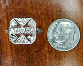 Antique Art Deco 1/3 Carat Natural Diamond Ring Platinum Cluster w/ Sizing 9