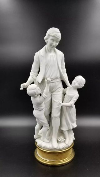 Antique White Bisque 15 1/2 " Figurine Father & Girl & Boy Children 6345a
