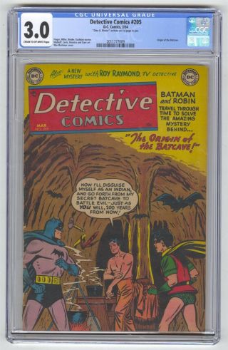 Detective Comics 205 Cgc 3.  0 Vintage Dc Comic Key Origin Of Batcave Gold 10c