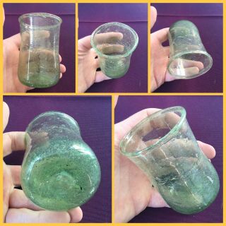 Very Rare Ancient Roman Aqua And Green Glass Cup,  2nd To 4th Century Ad