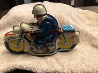 Vintage Made In Japan Tin Metal Highway Patrol Police Motorcycle Friction Toy