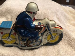Vintage Made In Japan Tin Metal Highway Patrol Police Motorcycle Friction Toy 4