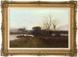 A River Landscape Antique Oil Painting By William Manners R.  B.  A.  (1860–1930)