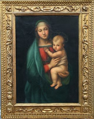 Antique 1781 Oil Painting Of Raphael’s Madonna Del Granduca Mary & Baby Jesus