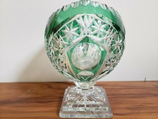 Large EMERALD GREEN BOAT BOWL CUT TO CLEAR CRYSTAL ECHT BLEIKRISTALL GERMANY 3