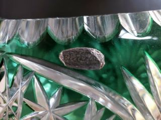 Large EMERALD GREEN BOAT BOWL CUT TO CLEAR CRYSTAL ECHT BLEIKRISTALL GERMANY 5