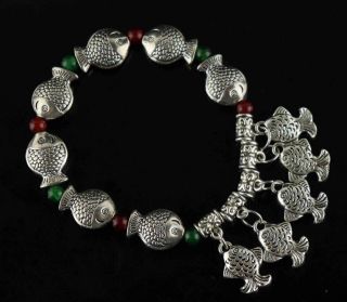 Collect China Old Tibet Silver Carve Lifelike Fish Auspicious Decorate Bracelet