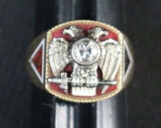 Men ' s 14K Yellow Gold & Diamond Masonic 32 Degree Double Eagle Ring 16.  6 Grams 3