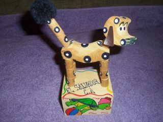 Vintage rare large wood poodle dog push puppet Bambi art wooden toy El Salvador 4