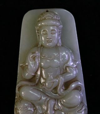 Chinese Exquisite Hand - carved Guanyin Elephant Carving Hetian jade Pendant 3