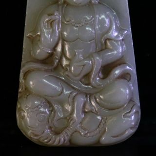 Chinese Exquisite Hand - carved Guanyin Elephant Carving Hetian jade Pendant 4