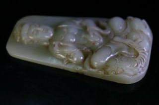 Chinese Exquisite Hand - carved Guanyin Elephant Carving Hetian jade Pendant 5