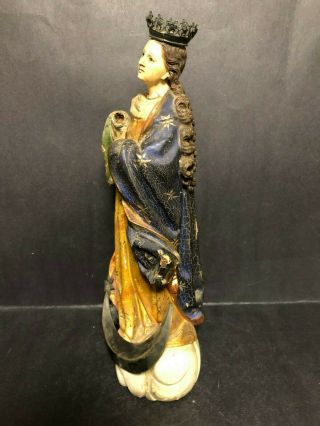 RARE ANTIQUE 18TH CENTURY WOOD POLYCHROME SANTOS MADONNA SCULPTURE STATUE SILVER 5