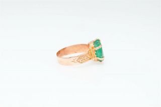 Vintage 1940s $5000 4ct Colombian Emerald 14k Rose Gold Band Ring 3