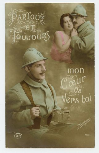 Wwi Ww1 First World War One French Soldier & Sweetheart Photo Postcard