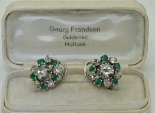 Antique Victorian 16g Platinum,  1.  4ct Diamonds&1ct Emeralds Earrings Set.  Boxed