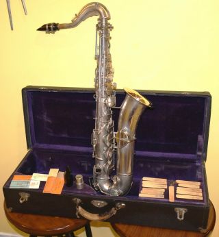 Vintage 1924 Silver Buescher True Tone Low Pitch Saxophone W/ Gold Bell 157557