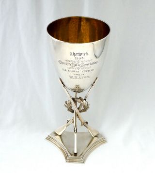 Victorian Sterling Silver Rifle Shooting Trophy Goblet.  Shotwick,  Cheshire 1866.