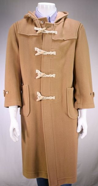 J.  Press Vintage Camel Brown Herringbone Duffle Toggle Hooded Coat Medium
