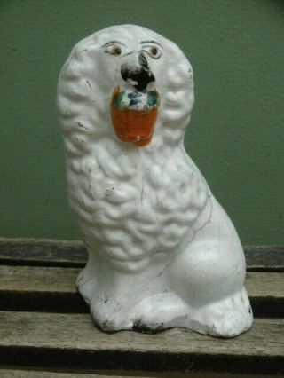 Pr 19thc STAFFORDSHIRE WHITE POODLE DOGS WITH FLOWER BASKET C.  1860 8