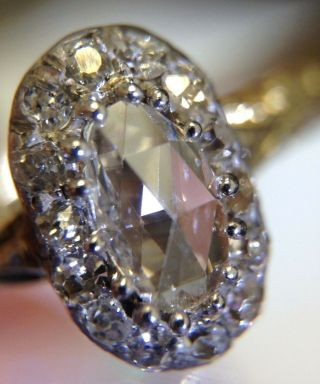 Georgian Period 18k Yellow Gold Oval Vs Rose Cut Diamond Halo Engagement Ring