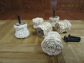 6 Vintage Unfinished Wicker Knobs Pull Cabinet Furniture With Hardware