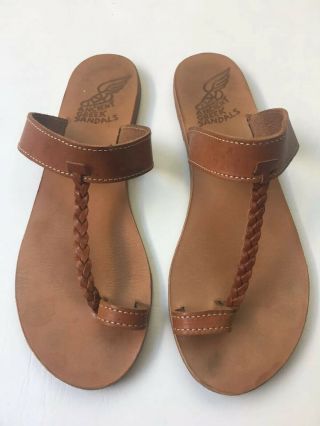 Ancient Greek Sandals Leather Braided Toe Strap Sz 40