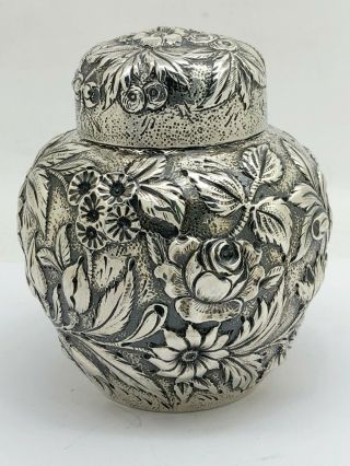 S.  Kirk & Son Inc.  Sterling Silver Repousse Floral Tea Caddy