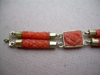 Antique Victorian Carved Natural Red Coral Bracelet 9ct Gold Fittings 4