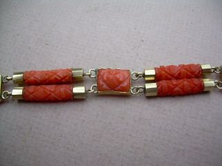 Antique Victorian Carved Natural Red Coral Bracelet 9ct Gold Fittings 5