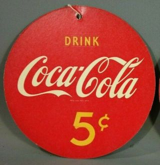 Pre 1959 Vintage 5 Cent Old Coca Cola Hanging Fan Pull Advertising Sign