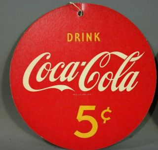 Pre 1959 Vintage 5 CENT Old COCA COLA Hanging FAN PULL Advertising SIGN 2