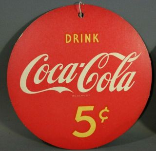 Pre 1959 Vintage 5 CENT Old COCA COLA Hanging FAN PULL Advertising SIGN 4