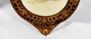 Antique Small Convex Mirror Gold Finish Brass Ornate Frame w/ Eagle 4