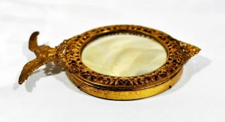 Antique Small Convex Mirror Gold Finish Brass Ornate Frame w/ Eagle 5