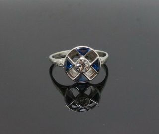 Fine Vintage Art Deco 1920s Platinum Diamond Sapphire Ring Unusual Cross Design