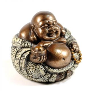 Happy Buddha Statue 3.  5 " Fat Laughing Hotei Bronze Resin Lucky Feng Shui