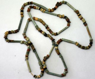 Ancient 3000 Years Old Egypt Faience Beads Necklace 27 " Long