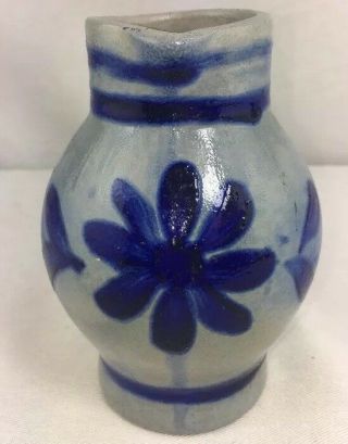 Westerwald Salt Glazed Blue White Stoneware Ovoid Creamer Pitcher Flower Ewer