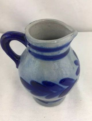 WESTERWALD Salt Glazed Blue White Stoneware Ovoid Creamer Pitcher Flower Ewer 3