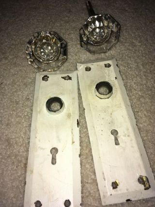 Antique 8 Point Octagon Brass Glass Door Knobs And Back Plates