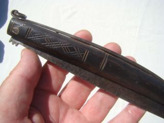 VINTAGE ITALIAN NAVAJA FOLDING KNIFE HORN HANDLE ETCHED BLADE 7