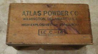 Vintage Wooden Explosive Crate Atlas Powder Delaware Dangerous Dynamite Wood Box