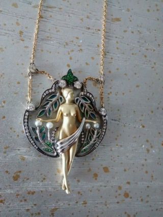VINTAGE 18K GOLDEN PENDANT WITH DIAMONDS AND PEARLS / Replicate Of Rene Lalique 2