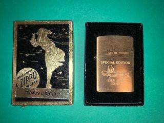Zippo Lighter Uss Iowa Bb - 61 Special Edition Solid Brass 1932 - 1984 Vintage