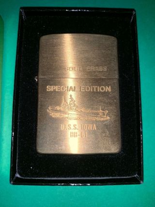 Zippo Lighter USS Iowa BB - 61 Special Edition Solid Brass 1932 - 1984 Vintage 2