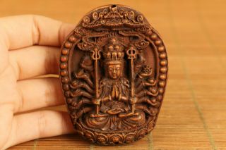 Blessing Rare Old Boxwood Hand Carved Kwan - Yin Buddha Figure Statue Netsuke